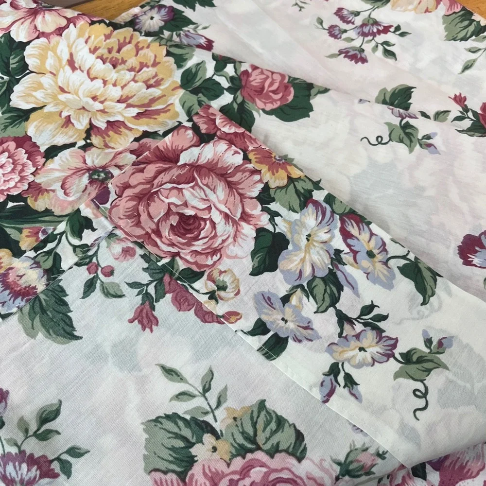 Vtg Floral Chintz Curtain Panels Set of 2 Pink Burgundy Garden 42x84
